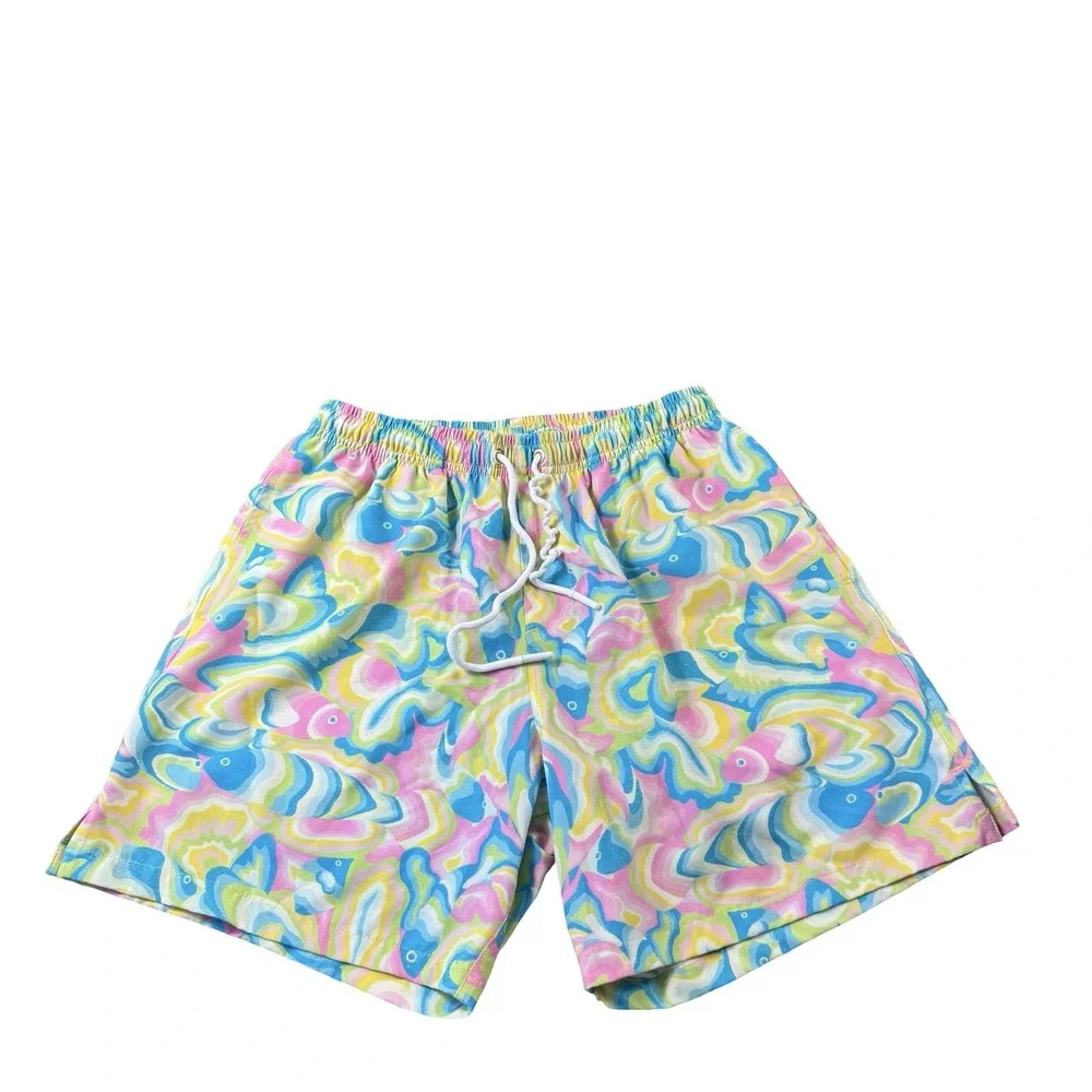 Kenny Flowers Multicolor Lined Performance Mens Shorts Large Psychedelic Fish